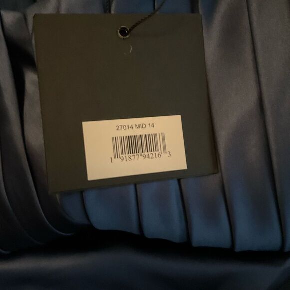 NWT Mac Duggal PUFF SLEEVE PLEATED BODICE DRAPED GOWN Blue 14 - Picture 15 of 15